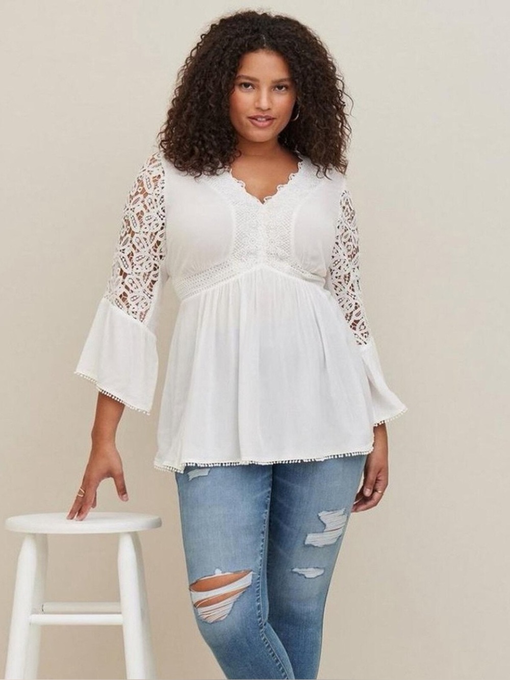 torrid White baby doll Lace Boho Top